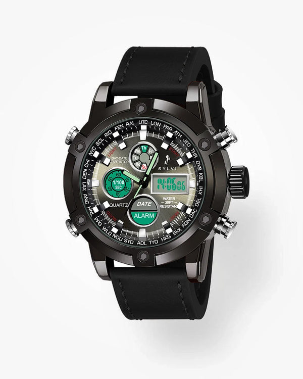 Sylvi Iconic Black Leather Strap Watch for Daily Wear Front Main Image