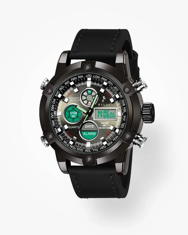 Sylvi Iconic Black Leather Strap Watch for Daily Wear Front Main Image